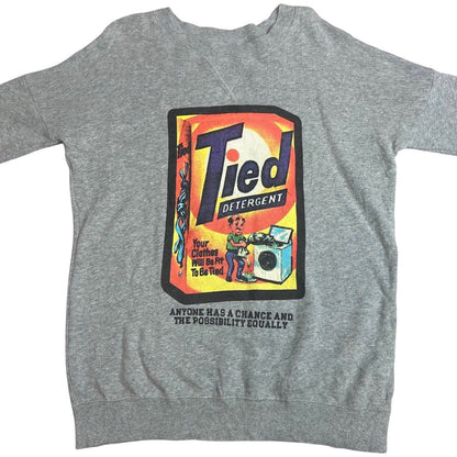 Vintage 90s 00s Grey Tied Graphic Print Crew Neck Jumper L