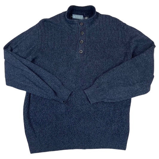 Vintage 00s Navy Designer Oscar De La Renta Knitted 3/4 Button Up Pullover XL