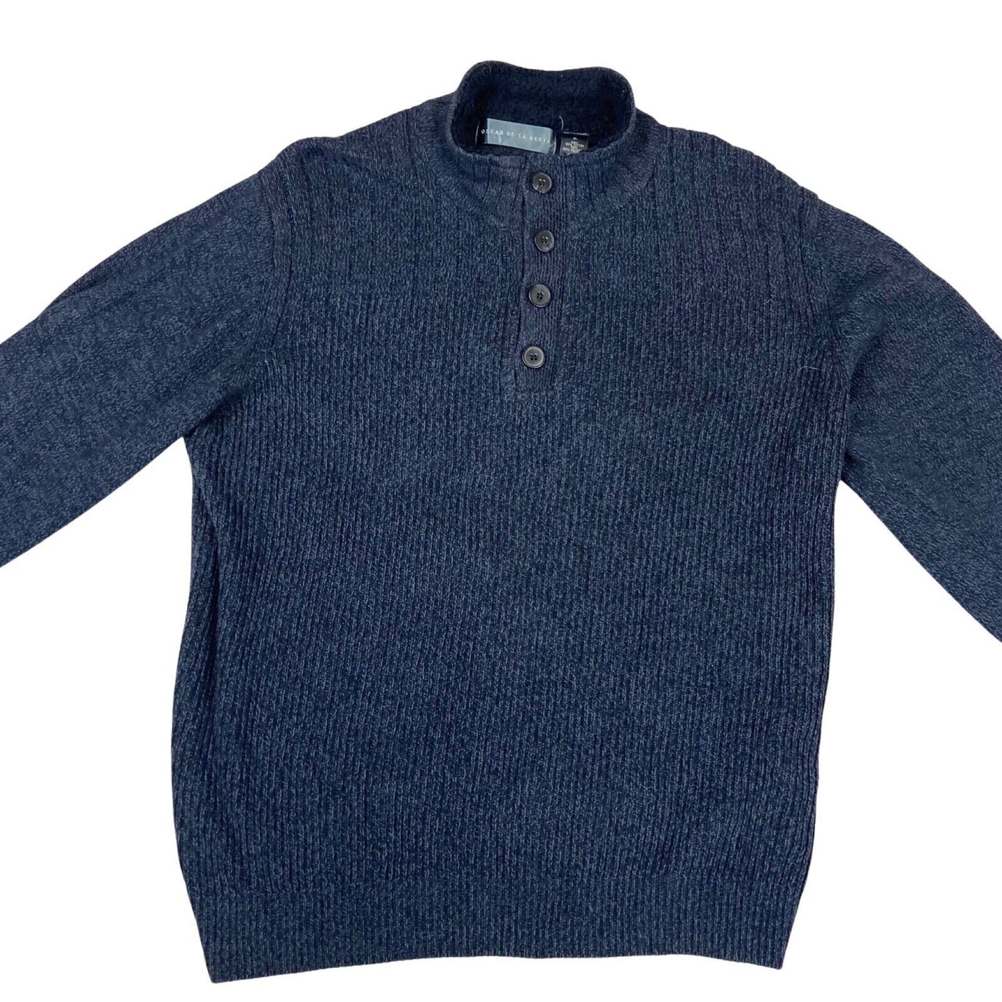 Vintage 00s Navy Designer Oscar De La Renta Knitted 3/4 Button Up Pullover XL