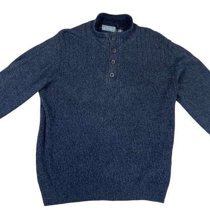 Vintage 00s Navy Designer Oscar De La Renta Knitted 3/4 Button Up Pullover XL