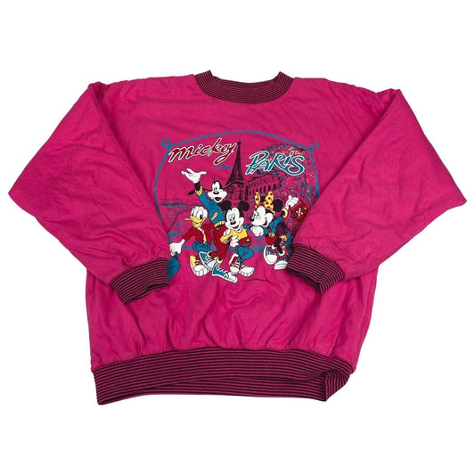 Vintage 00s Pink Disney Paris Mikey Mouse Graphic Reversible Sweatshirt L 14 16