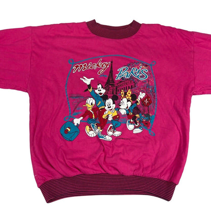 Vintage 00s Pink Disney Paris Mikey Mouse Graphic Reversible Sweatshirt L 14 16