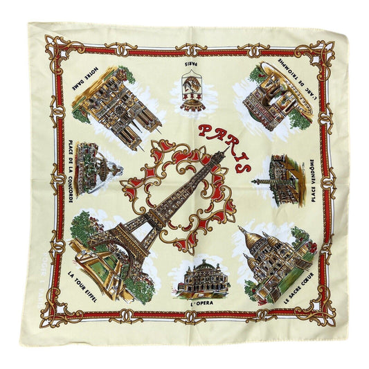 Vintage 90s 00s Cream Red Paris Graphic Print Patterned Scarf