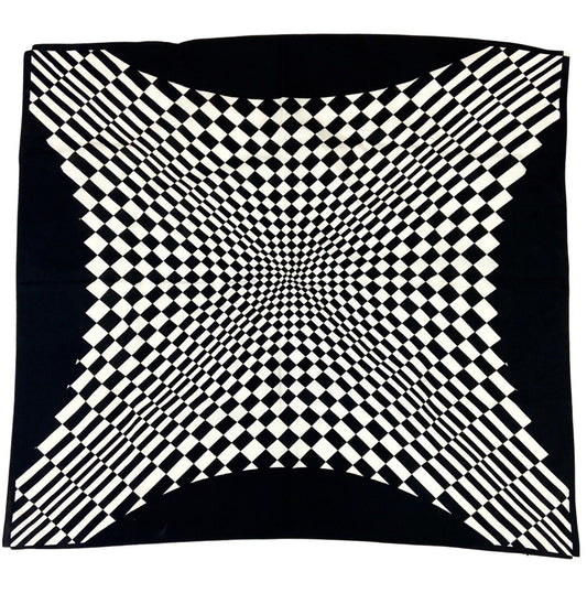 Vintage 90s Black White Square Geometric Optical Illusion Print Scarf