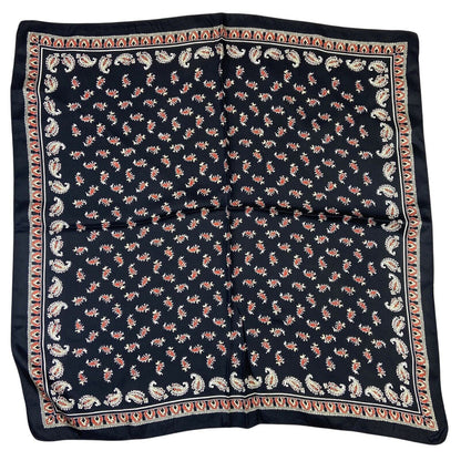 Vintage 70s 80s Black Red Paisley Print Scarf