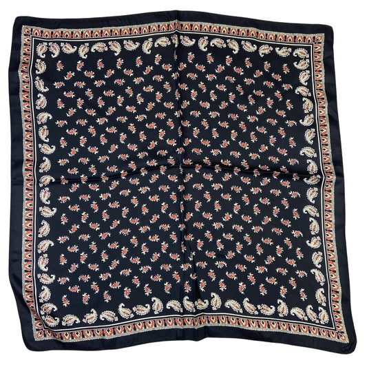 Vintage 70s 80s Black Red Paisley Print Scarf