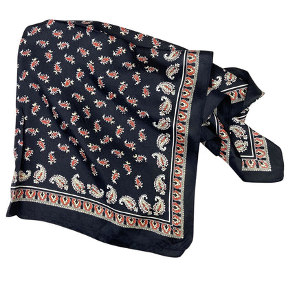Vintage 70s 80s Black Red Paisley Print Scarf