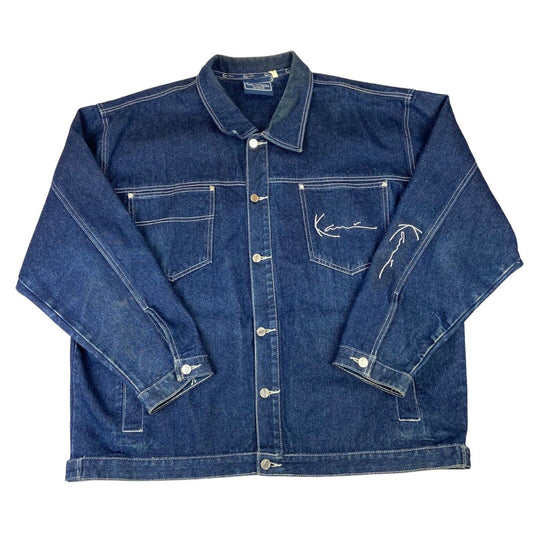 VTG 90s INDIGO KARL KANI JEANS OVERSIZED DENIM CHORE JACKET 58” (54) XXXL