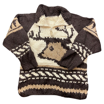 VTG NATIVE CANADIAN AMERICAN COWICHAN INDIAN HAND KNIT JUMPER SWEATER 46” (42) L