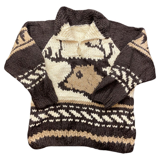 VTG NATIVE CANADIAN AMERICAN COWICHAN INDIAN HAND KNIT JUMPER SWEATER 46” (42) L