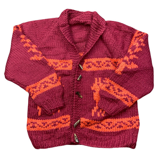 VTG NATIVE CANADIAN AMERICAN COWICHAN INDIAN HAND KNIT CARDIGAN 42” (38) M