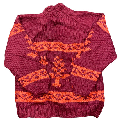 VTG NATIVE CANADIAN AMERICAN COWICHAN INDIAN HAND KNIT CARDIGAN 42” (38) M