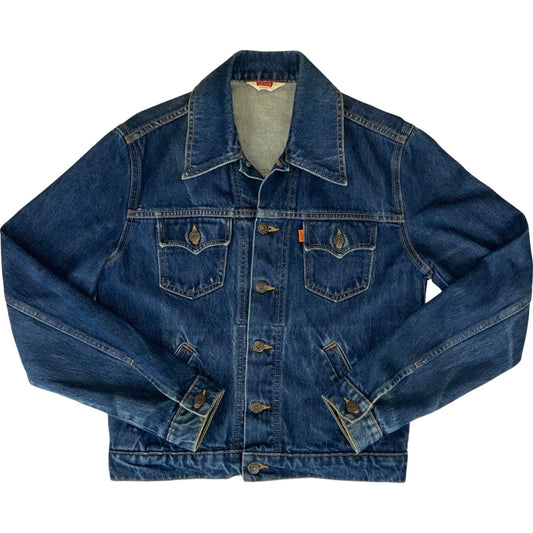 VTG 90s 70s LADIES REPLICA ORANGE TAB DENIM JACKET ROCKABILLY MOD 40” (36) S