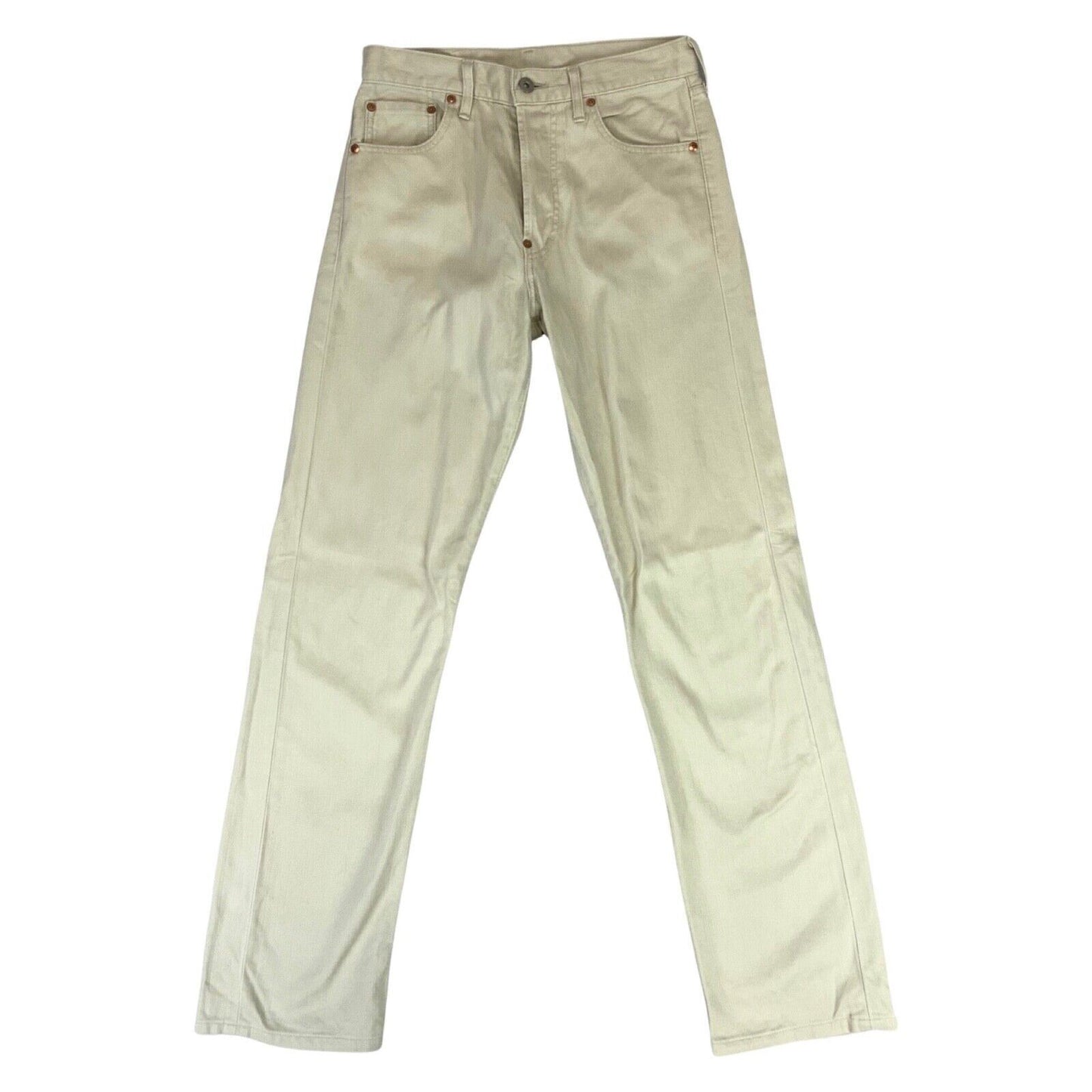 VTG 90s LEVIS 701-11 BIG E WHITE TAB CREAM CINCH RIBBED COTTON JEANS 29” W 33”L