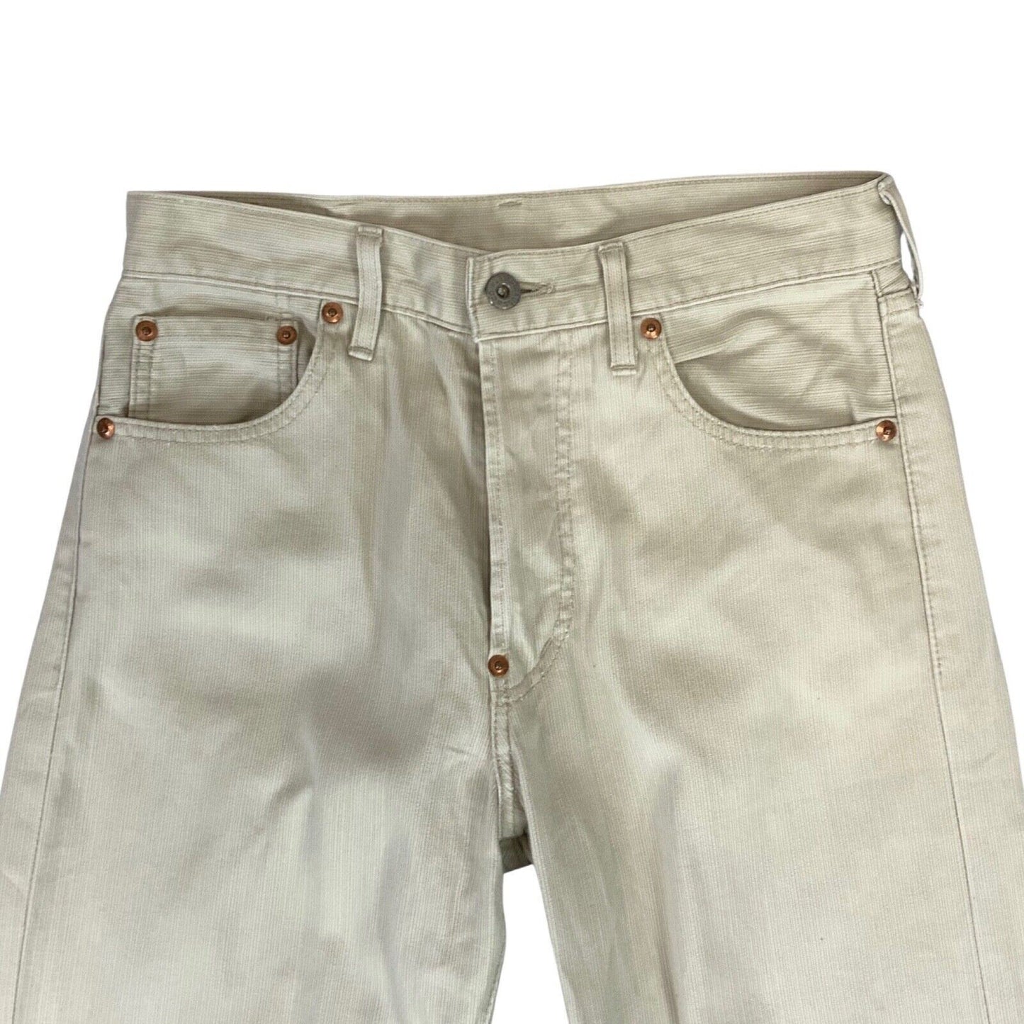 VTG 90s LEVIS 701-11 BIG E WHITE TAB CREAM CINCH RIBBED COTTON JEANS 29” W 33”L