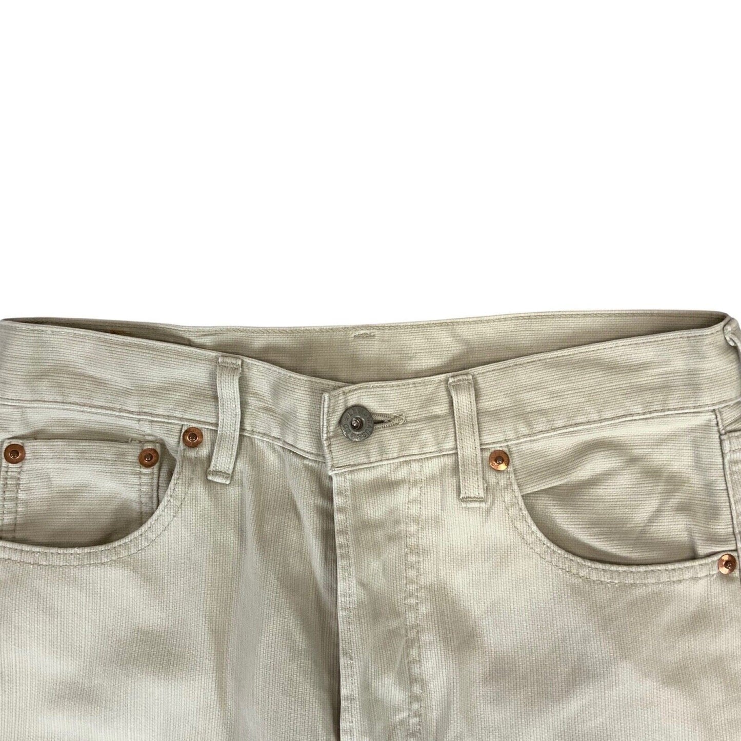 VTG 90s LEVIS 701-11 BIG E WHITE TAB CREAM CINCH RIBBED COTTON JEANS 29” W 33”L