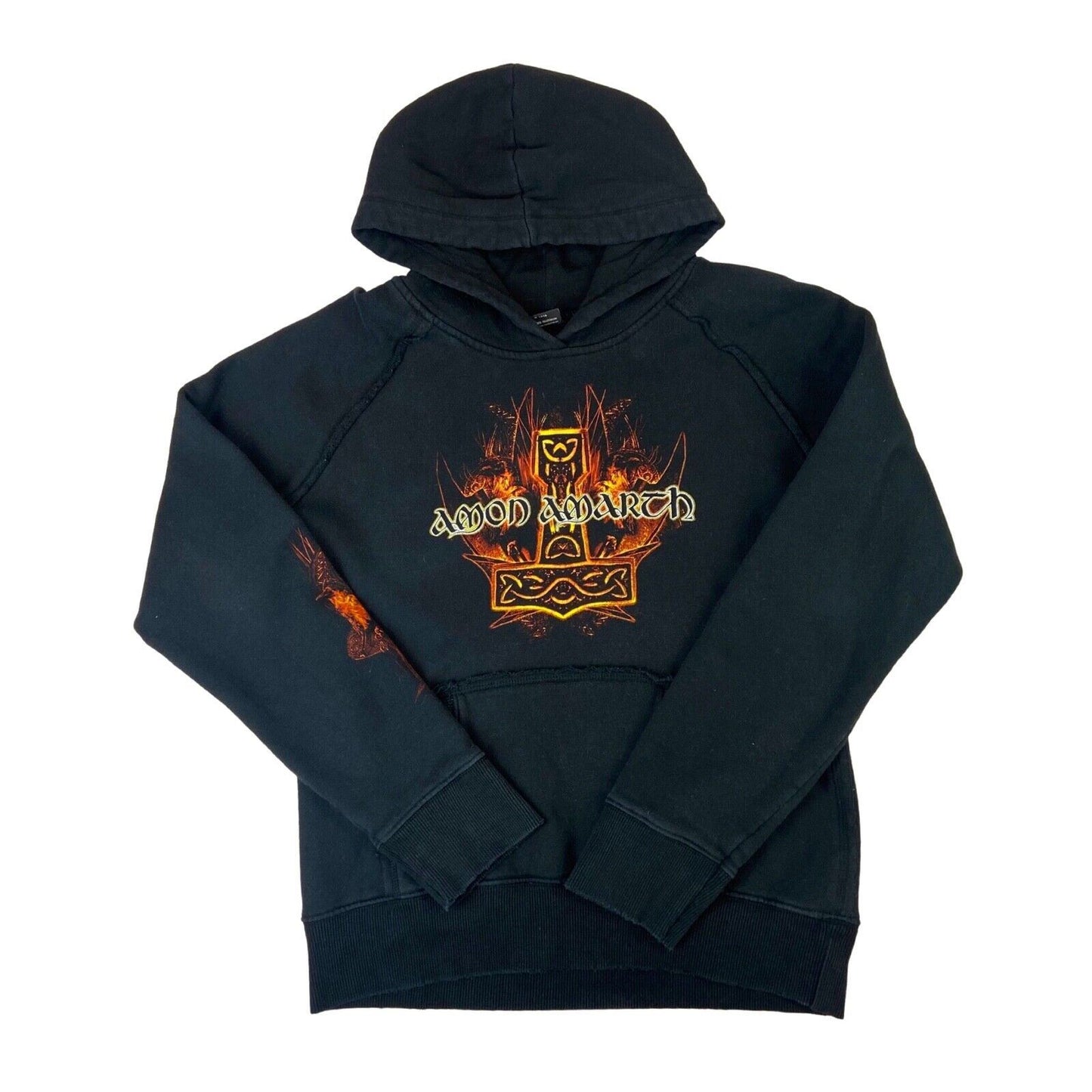 Vintage 00s Black Amon Amarth Graphic Merch Viking Metal Raw Hemmed Hoodie M