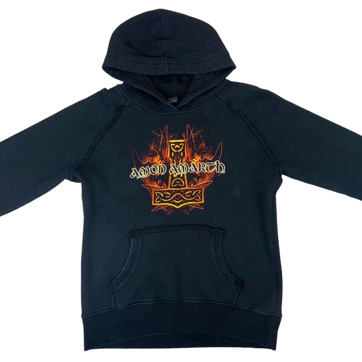 Vintage 00s Black Amon Amarth Graphic Merch Viking Metal Raw Hemmed Hoodie M