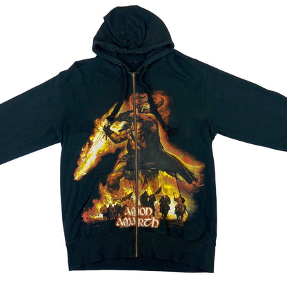 Preloved 2011 Black Amon Amarth Graphic Print Zip Up Hoodie Viking Metal Merch L