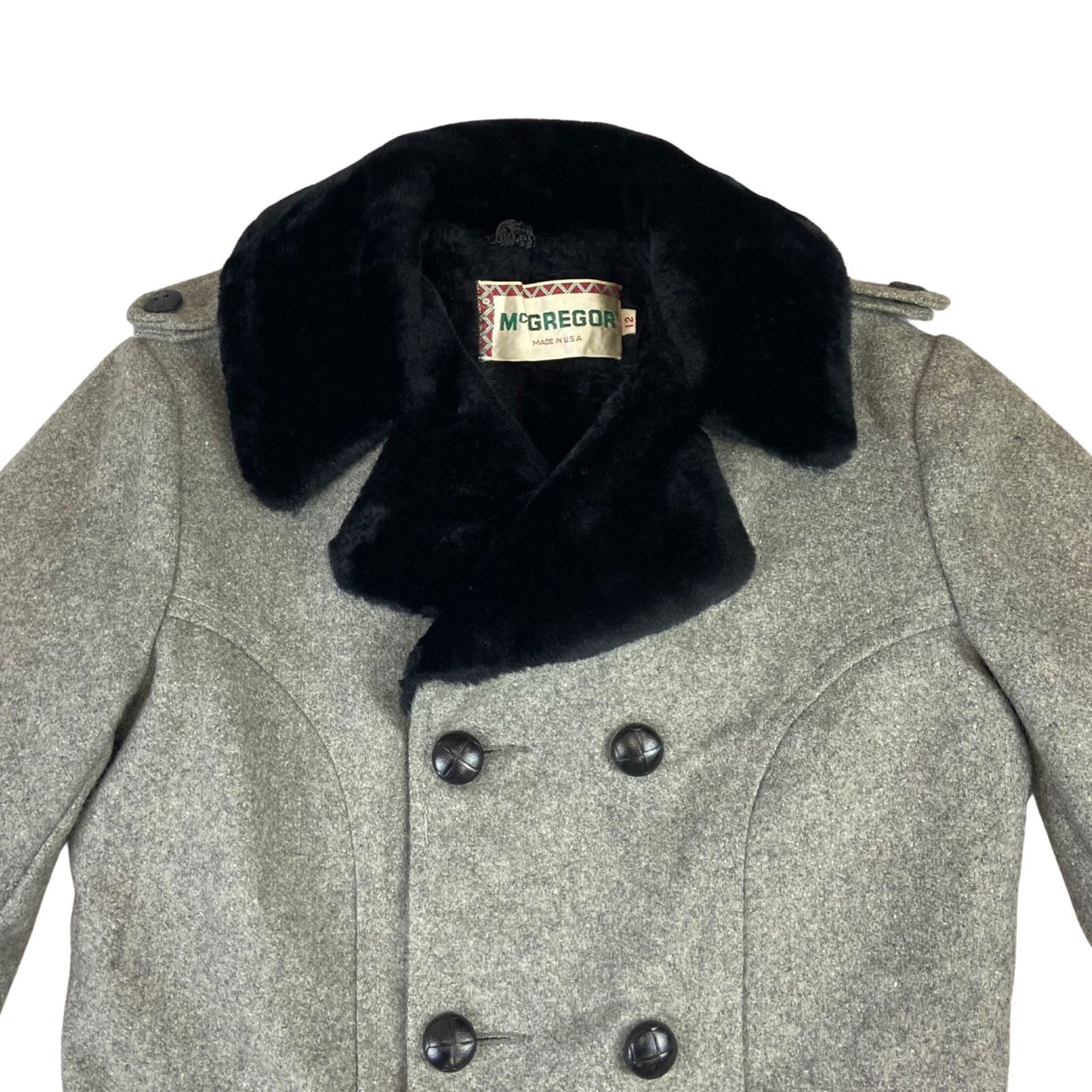 VTG 60s 70s LADIES USA McGREGOR WOOL CAR COAT FAUX FUR LINING SIZE 10