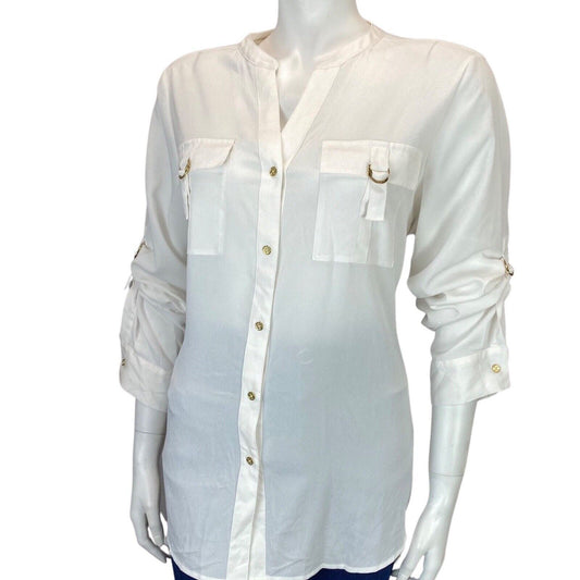 Vintage 00s White Gold Calvin Klein Button Down Blouse 14 16 L