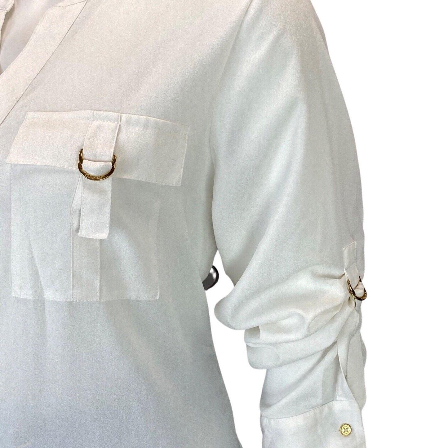 Vintage 00s White Gold Calvin Klein Button Down Blouse 14 16 L