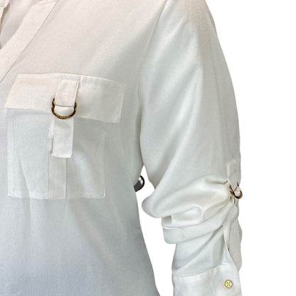 Vintage 00s White Gold Calvin Klein Button Down Blouse 14 16 L
