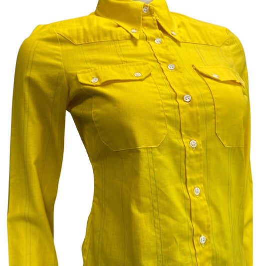 Vintage 90s 70s Style Yellow Cacharel Button Down Blouse 8 10 S