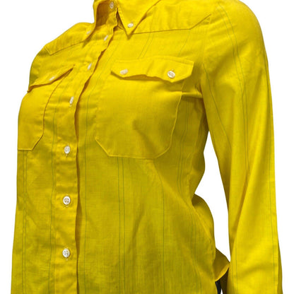 Vintage 90s 70s Style Yellow Cacharel Button Down Blouse 8 10 S