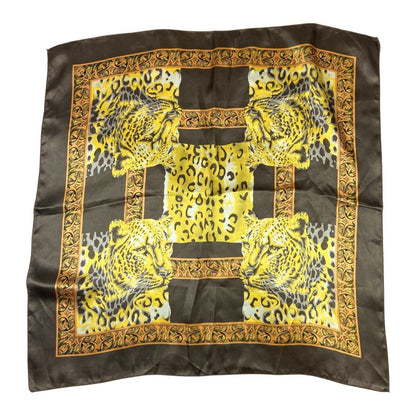 Vintage 90s 00s Brown Yellow Orange Leopard Print Patterned Scarf
