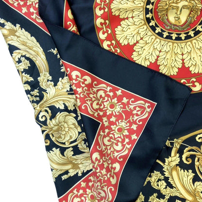Vintage 90s 00s Black Red Gold Filigree Ornamental Patterned Print Scarf