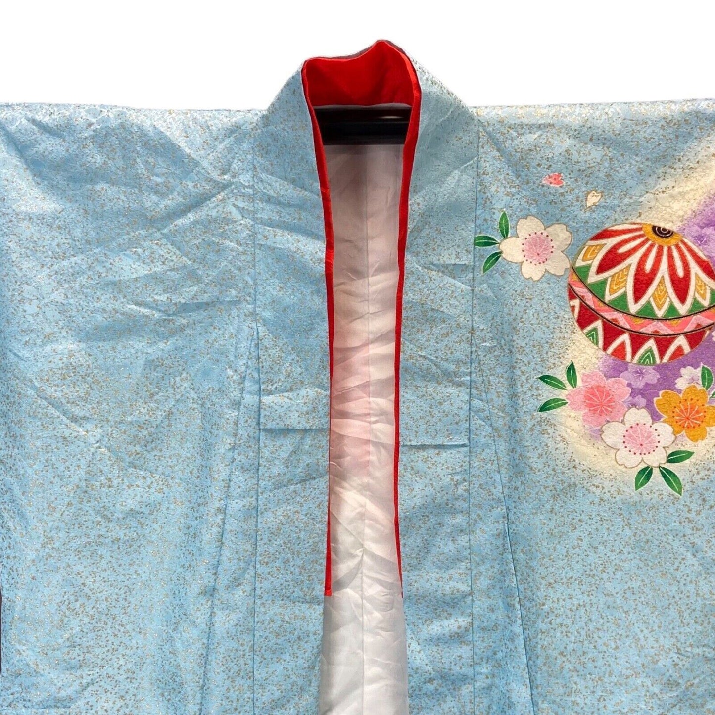 Vintage Blue Red Gold Silk Floral Komon Kimono 12 M