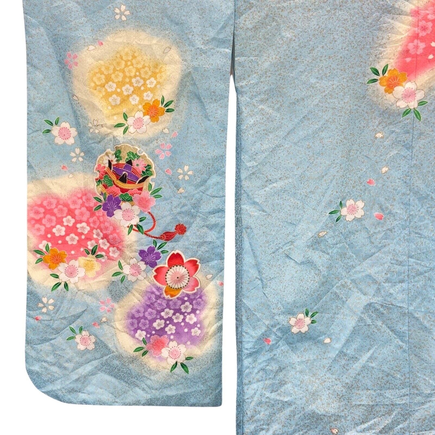 Vintage Blue Red Gold Silk Floral Komon Kimono 12 M