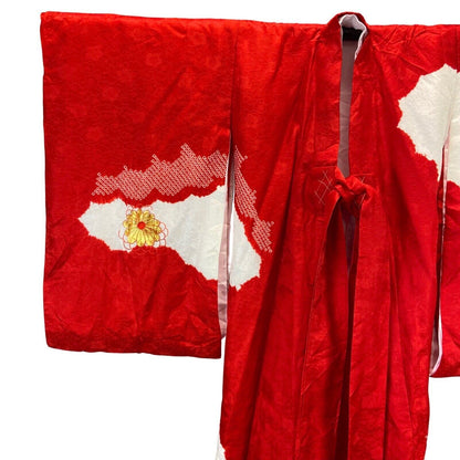 Vintage 70s 80s Red White Gold Floral Embroidered Haori Kimono 6 XS