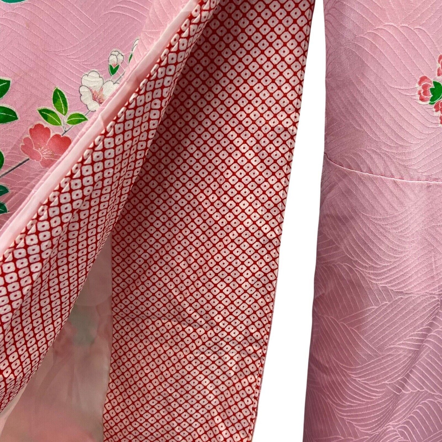 Vintage 90s Pink Green Silk Blend Embroidered Floral Patterned Kimono 12 14 M