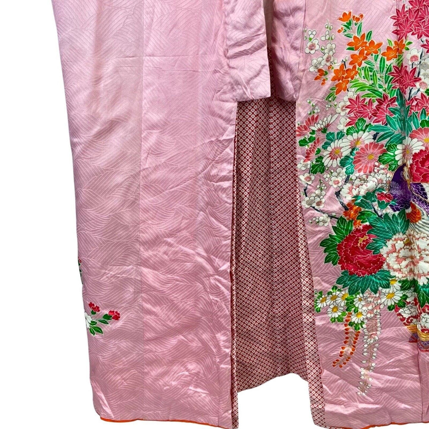 Vintage 90s Pink Green Silk Blend Embroidered Floral Patterned Kimono 12 14 M