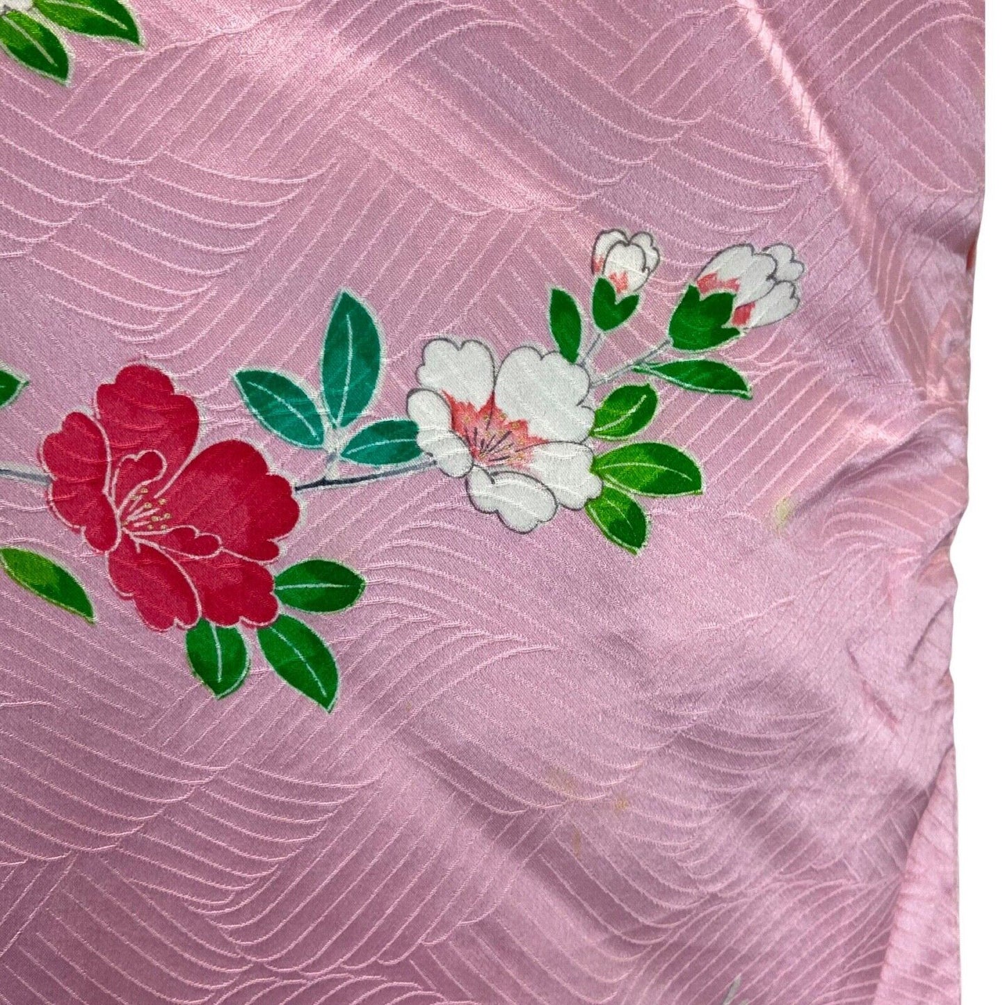Vintage 90s Pink Green Silk Blend Embroidered Floral Patterned Kimono 12 14 M