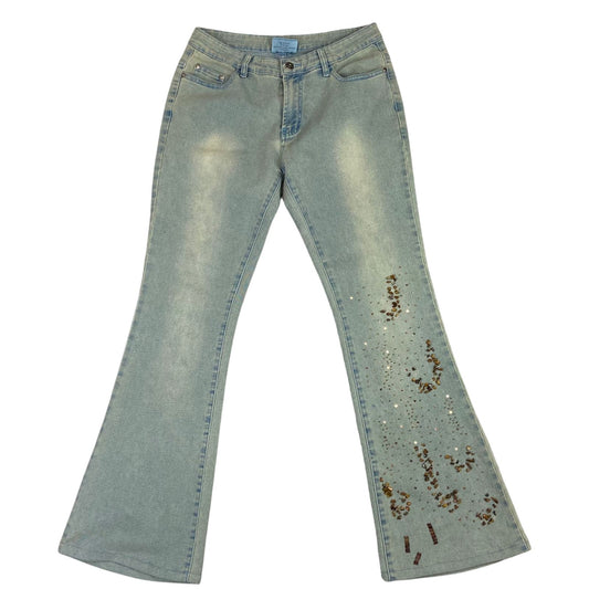 Vintage 90s Y2K Light Wash Embellished Sequin Denim Flared Bootcut Jeans 10 12 M
