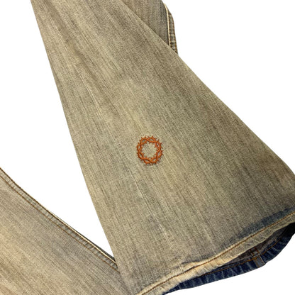 Vintage 90s Y2K Brown Faded Acid Wash Embroidered Bootcut Jeans 10 12M