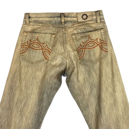 Vintage 90s Y2K Brown Faded Acid Wash Embroidered Bootcut Jeans 10 12M