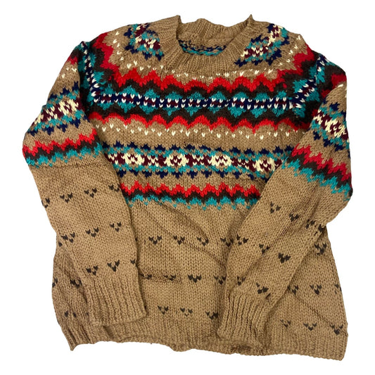 VTG 70s 80s HAND KNIT WOOL SCANDINAVIAN ICELANDIC NORWAY JUMPER SWEATER 34” XS