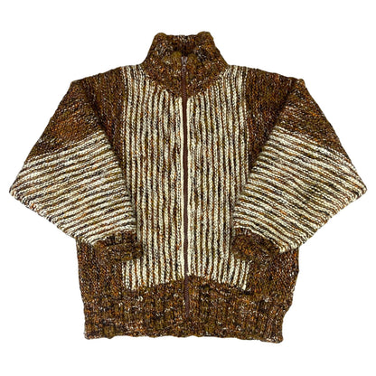 VTG 70s USA HAND KNIT WOOL TALON ZIP JUMPER CARDIGAN HIPPY SWEATER FESTIVAL 40”M
