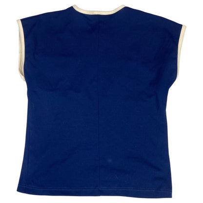 Vintage 80s Navy Blue Cream Button Front Tank Top 8 10 S