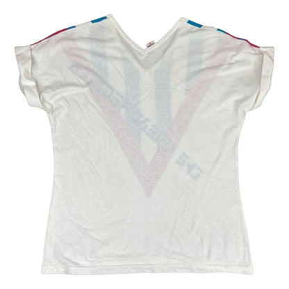 Vintage 80s White Blue Pink V Neck Regatta Retro T-shirt 8 10 S