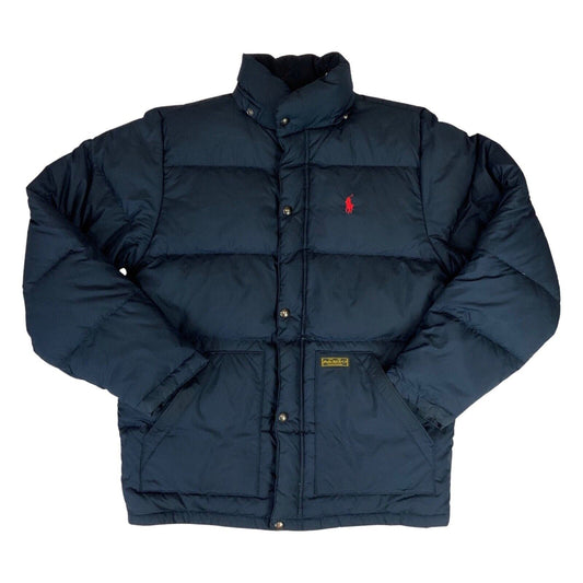 Vintage 90s 00s Navy Polo Ralph Lauren Puffer Coat Embroidered Down Quilted M