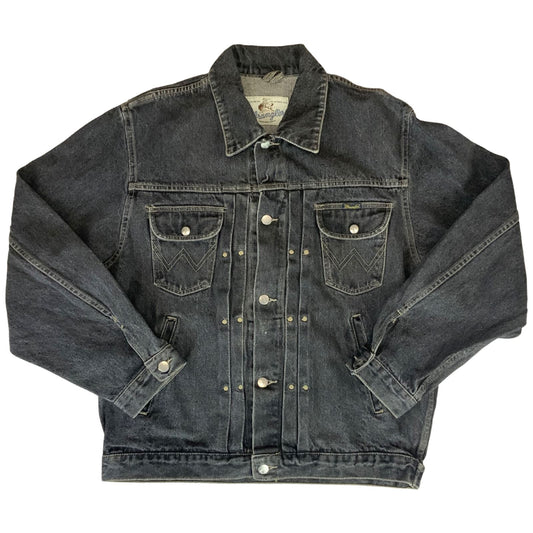 VTG MENS 80s WRANGLER BLUEBELL BLK TYPE 1 PLEAT DENIM JACKET BLOUSON 48” (44) L