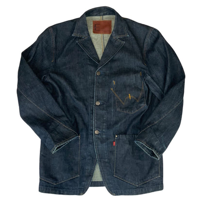 VTG Y2K EDWIN JAPAN INDIGO RAW DENIM CHORE JACKET WORKWEAR BLAZER 39” (36) S