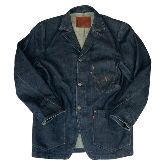 VTG Y2K EDWIN JAPAN INDIGO RAW DENIM CHORE JACKET WORKWEAR BLAZER 39” (36) S