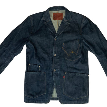 VTG Y2K EDWIN JAPAN INDIGO RAW DENIM CHORE JACKET WORKWEAR BLAZER 39” (36) S