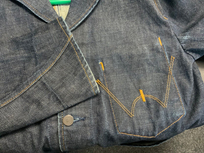 VTG Y2K EDWIN JAPAN INDIGO RAW DENIM CHORE JACKET WORKWEAR BLAZER 39” (36) S